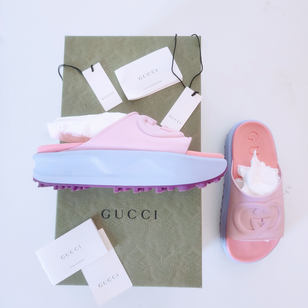 Gucci Pink and Purple Platform Rubber Slides-Size 6(36).